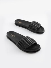 Black Signature Leather Woven Footbed Sandals - Image 4 of 8