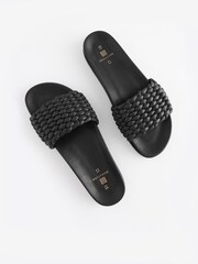 Black Signature Leather Woven Footbed Sandals - Image 5 of 8