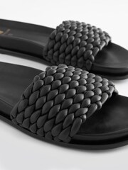 Black Signature Leather Woven Footbed Sandals - Image 6 of 8