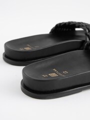 Black Signature Leather Woven Footbed Sandals - Image 8 of 8
