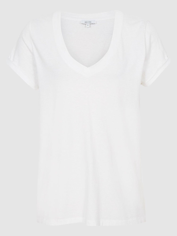 Reiss Light Blue Luana Cotton Jersey V-Neck T-Shirt - Image 2 of 6
