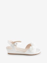 White Wedge Occasion Corsage Flower Sandals - Image 2 of 4