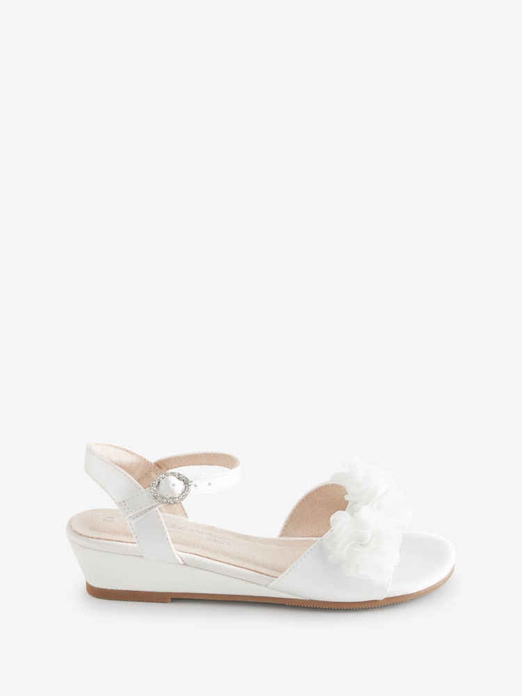White Wedge Occasion Corsage Flower Sandals - Image 2 of 4