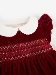 JoJo Maman Bébé Burgundy Red 2-Piece Smocked Velvet Baby Dress & Body Set - Image 3 of 3