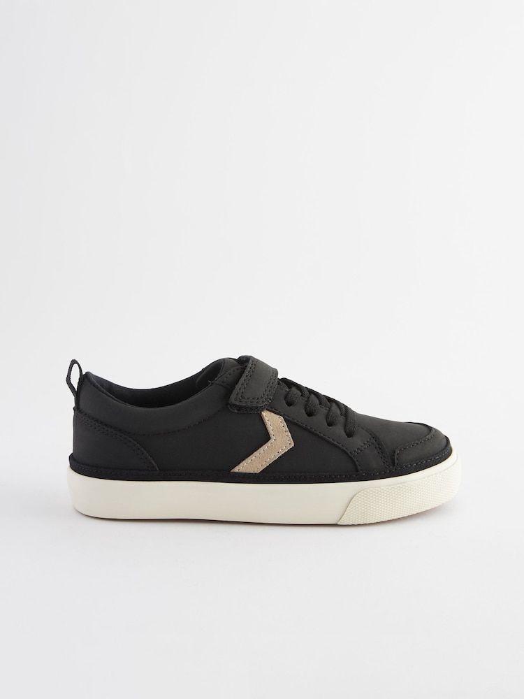 Black Standard Fit (F) Elastic Lace Touch Fastening Chevron Trainers - Image 2 of 6