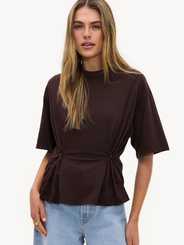 LOAVIES Brown Spring Serenade Tailored Shirt - Image 1 of 5 LOAVIES Brown Spring Serenade Tailored Shirt - Image 1 of 5