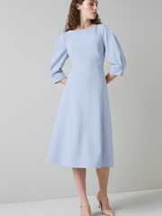 LK Bennett Blue Lemoni Crepe Fit And Flare Dress - Image 1 of 4