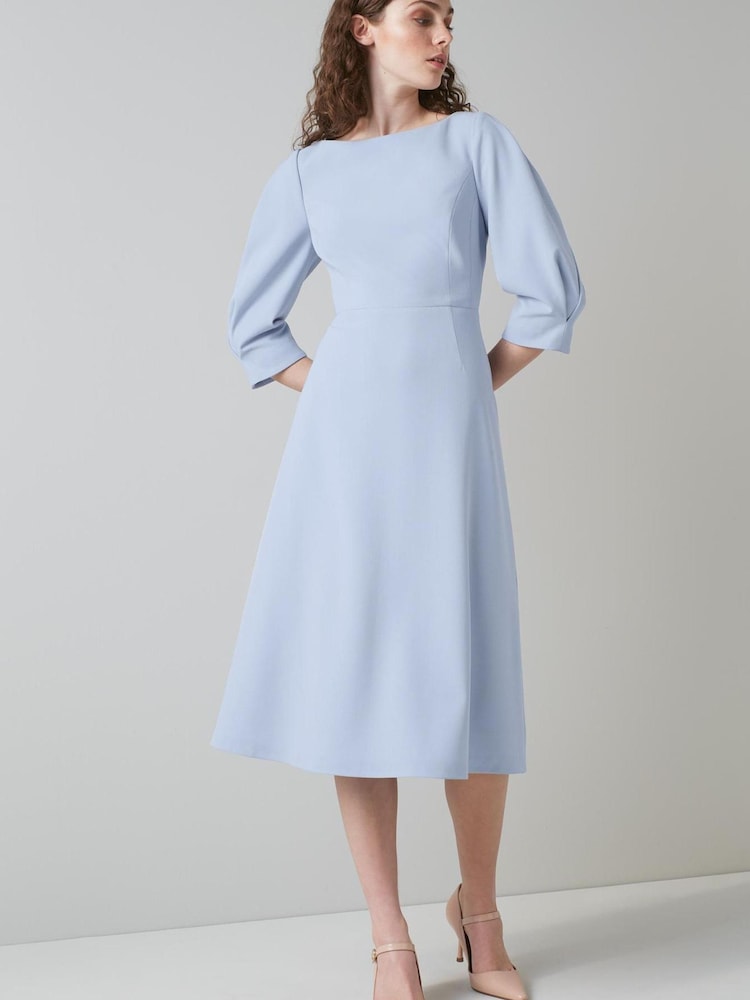 LK Bennett Blue Lemoni Crepe Fit And Flare Dress - Image 1 of 4