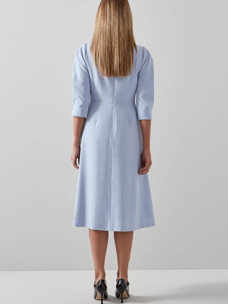 LK Bennett Blue Lemoni Crepe Fit And Flare Dress - Image 2 of 4