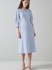 LK Bennett Blue Lemoni Crepe Fit And Flare Dress - Image 3 of 4