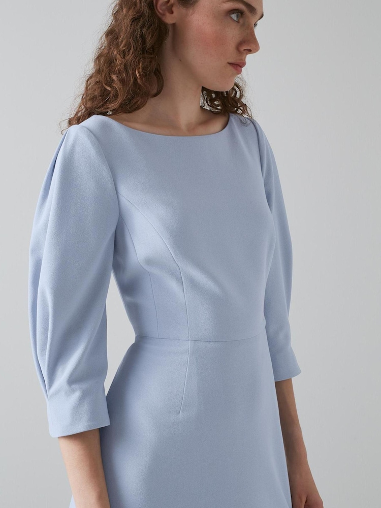 LK Bennett Blue Lemoni Crepe Fit And Flare Dress - Image 4 of 4