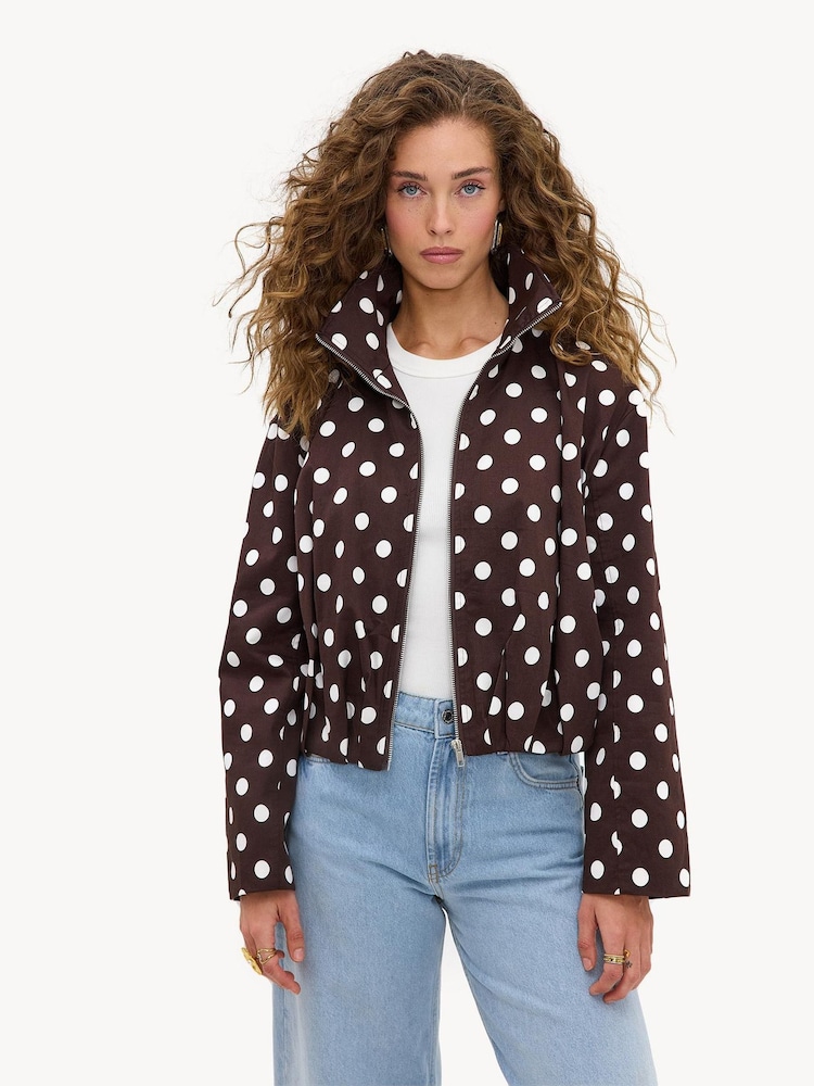 LOAVIES Brown Heavenly Harmony Polka Dot Jacket - Image 1 of 4 LOAVIES Brown Heavenly Harmony Polka Dot Jacket - Image 1 of 4