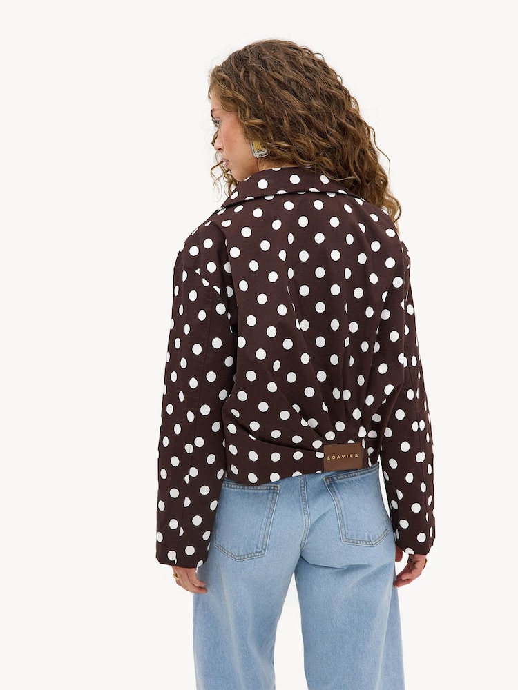 LOAVIES Brown Heavenly Harmony Polka Dot Jacket - Image 2 of 4 LOAVIES Brown Heavenly Harmony Polka Dot Jacket - Image 2 of 4