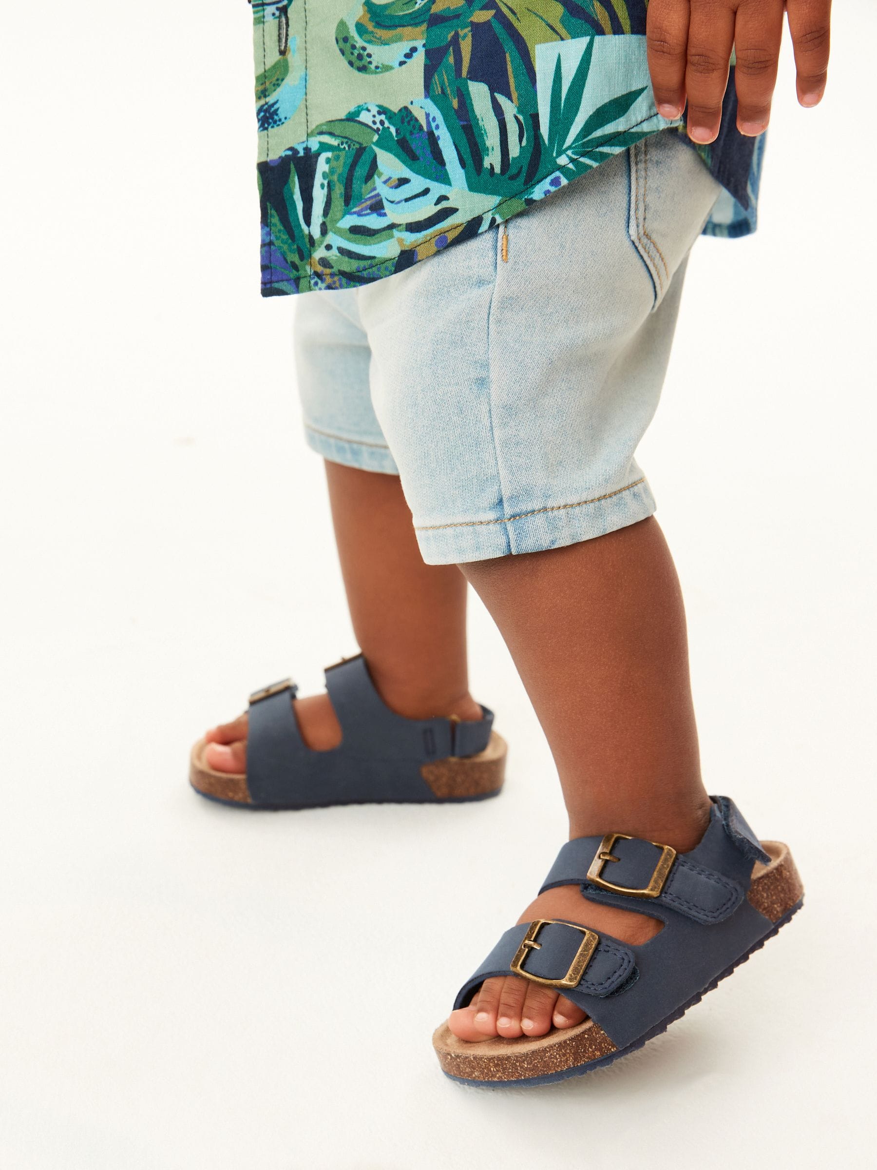 Navy Blue Standard Fit F Double Buckle Cushioned Footbed Sandals