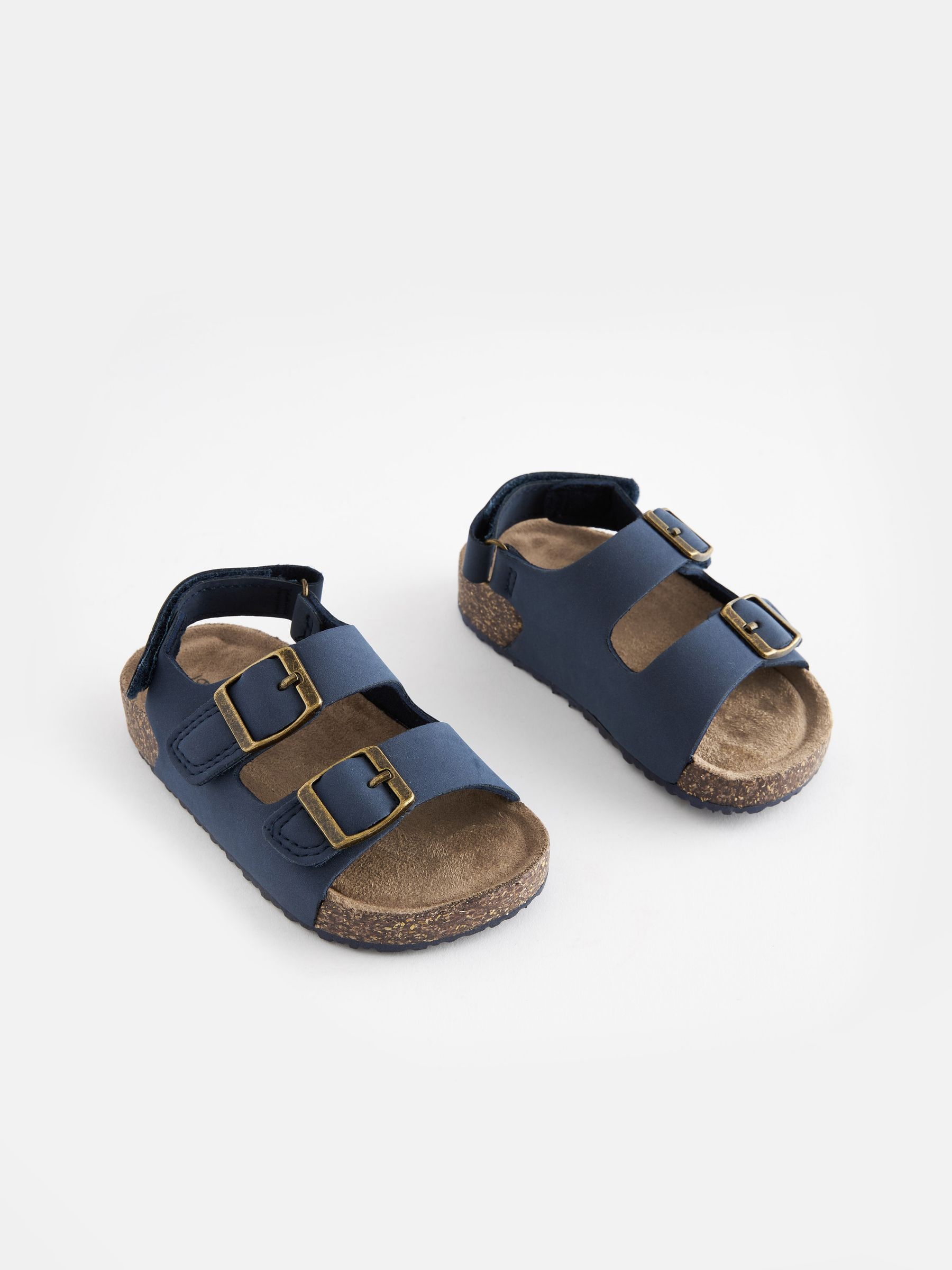 Navy Blue Standard Fit F Double Buckle Cushioned Footbed Sandals