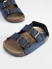 Navy Blue Standard Fit (F) Double Buckle Cushioned Footbed Sandals - Image 4 of 7