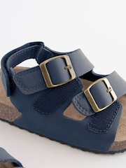 Navy Blue Standard Fit (F) Double Buckle Cushioned Footbed Sandals - Image 5 of 7