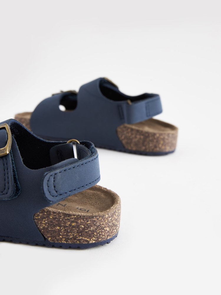 Navy Blue Standard Fit (F) Double Buckle Cushioned Footbed Sandals - Image 7 of 7