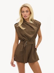 LOAVIES Brown Make Memories Playsuit With Shoulder Pads And Belt - Image 3 of 5