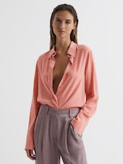 Reiss Pink Eden Matte Silk Tunic Shirt - Image 1 of 6