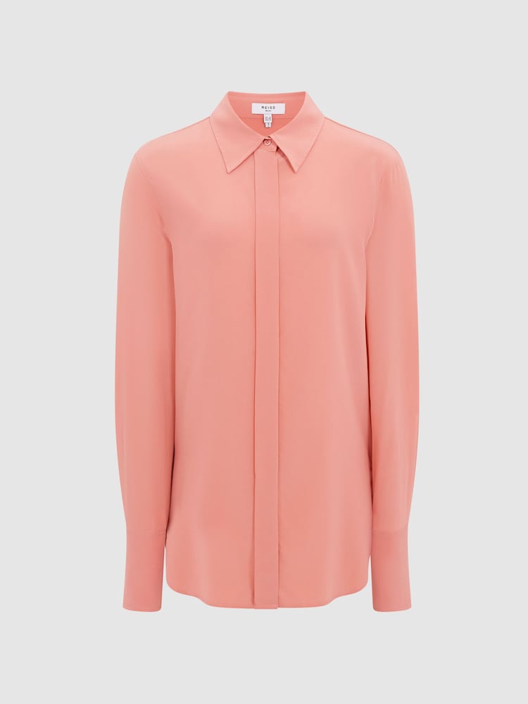 Reiss Pink Eden Matte Silk Tunic Shirt - Image 2 of 6