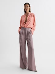 Reiss Pink Eden Matte Silk Tunic Shirt - Image 3 of 6