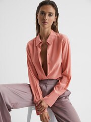 Reiss Pink Eden Matte Silk Tunic Shirt - Image 4 of 6