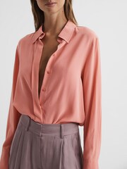 Reiss Pink Eden Matte Silk Tunic Shirt - Image 6 of 6