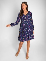 JoJo Maman Bébé Navy Floral Wrap Maternity Dress - Image 1 of 6