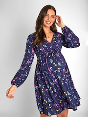 JoJo Maman Bébé Navy Floral Wrap Maternity Dress - Image 3 of 6