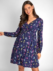 JoJo Maman Bébé Navy Floral Wrap Maternity Dress - Image 4 of 6