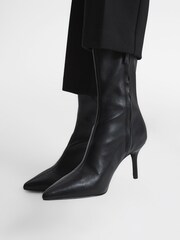 Reiss Black Caley Pointed Kitten Heel Leather Boots - Image 3 of 7