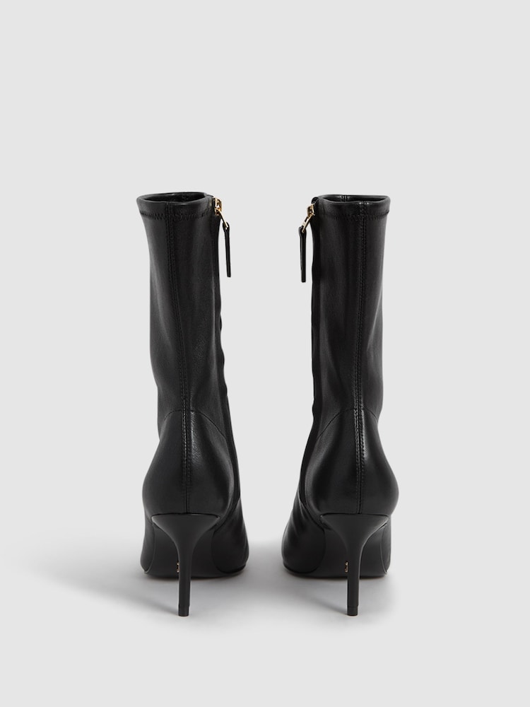 Reiss Black Caley Pointed Kitten Heel Leather Boots - Image 4 of 7