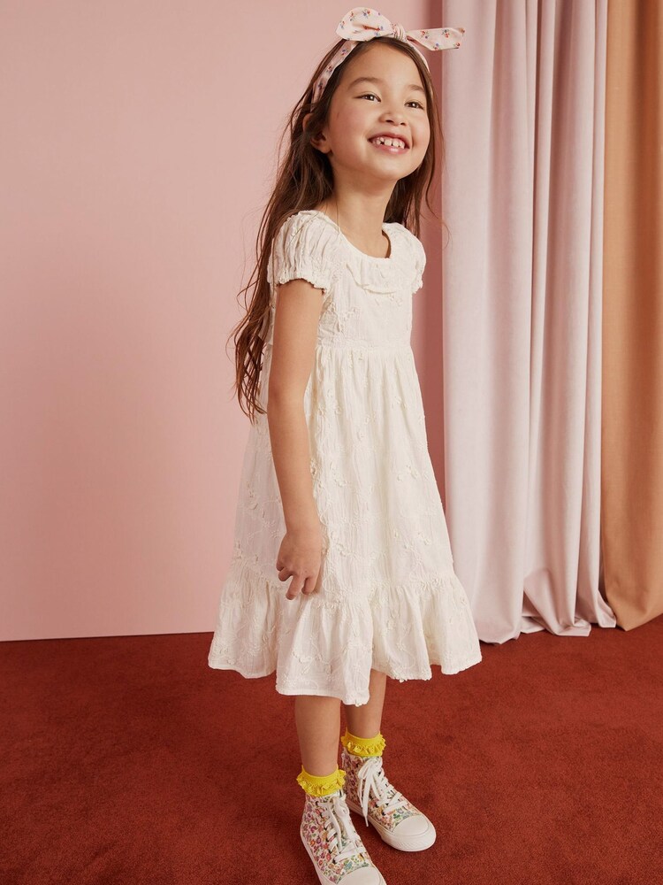 Boden Cream Dip Hem Broderie Dress - Image 1 of 4