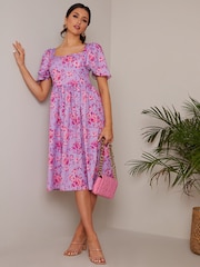 Chi Chi London Purple Square Neck Ditsy Floral Midi Dress - Image 1 of 4