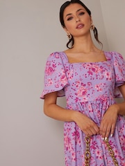 Chi Chi London Purple Square Neck Ditsy Floral Midi Dress - Image 4 of 4