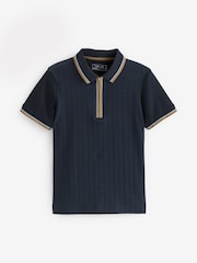 Marineblau/blau - Strukturiertes Polo-Shirt mit RV-Kragen (3–16 Jahre) - Bild 1 von 2