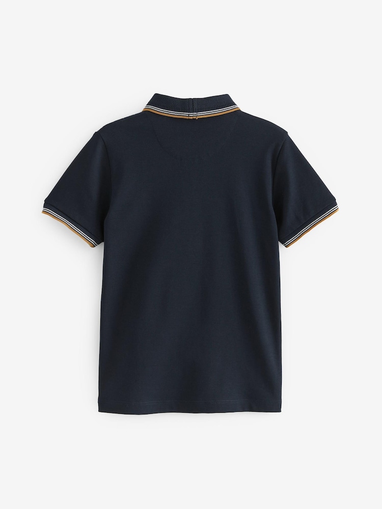 Marineblau/blau - Strukturiertes Polo-Shirt mit RV-Kragen (3–16 Jahre) - Bild 2 von 2
