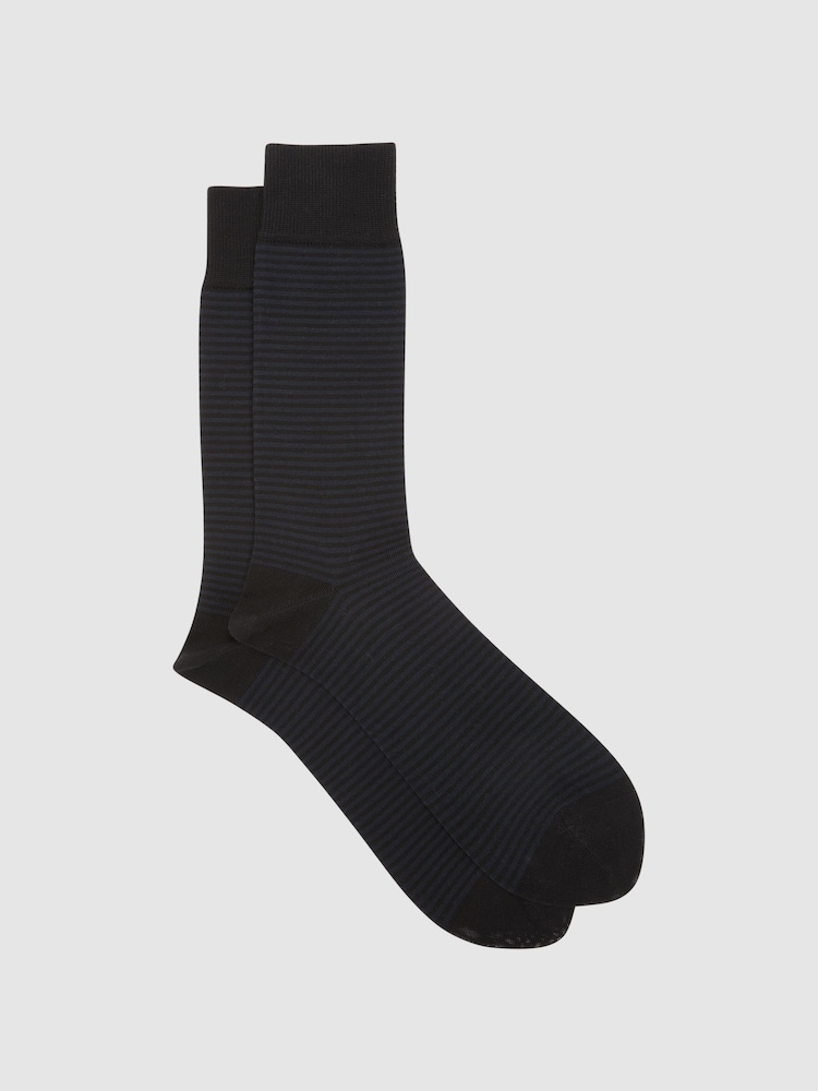Reiss Black/Navy Mario Stripe Socks - Image 1 of 3 Reiss Black/Navy Mario Stripe Socks - Image 1 of 3