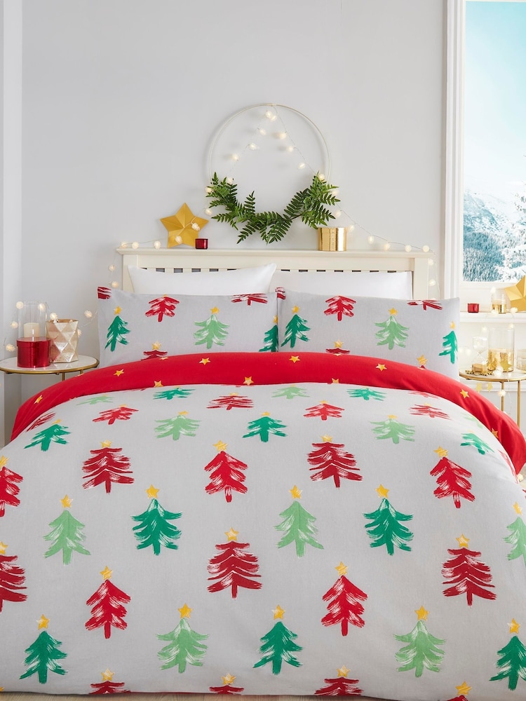 Fusion Grey Festive Trees 100% Cotton Duvet Cover and Pillowcase Set - Image 1 of 4