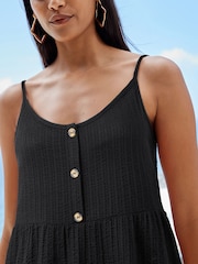 Black Button Down 100% Cotton Cami Summer Dress - Image 3 of 5