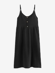 Black Button Down 100% Cotton Cami Summer Dress - Image 4 of 5
