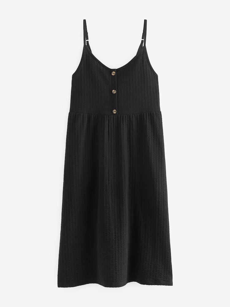 Black Button Down 100% Cotton Cami Summer Dress - Image 4 of 5