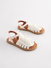 White Leather Woven Sandals - Image 1 of 6