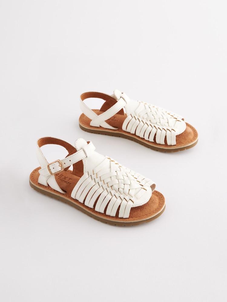 White Leather Woven Sandals - Image 1 of 6