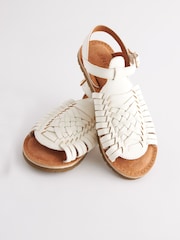 White Leather Woven Sandals - Image 3 of 6
