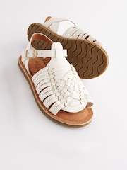 White Leather Woven Sandals - Image 4 of 6