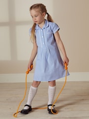 Azul medio - Vestido escolar de cuadros con encaje y parte delantera abotonada de algodón (3 a 14 años) - Imagen 2 de 6