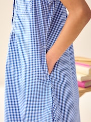 Azul medio - Vestido escolar de cuadros con encaje y parte delantera abotonada de algodón (3 a 14 años) - Imagen 4 de 6