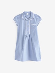 Azul medio - Vestido escolar de cuadros con encaje y parte delantera abotonada de algodón (3 a 14 años) - Imagen 5 de 6